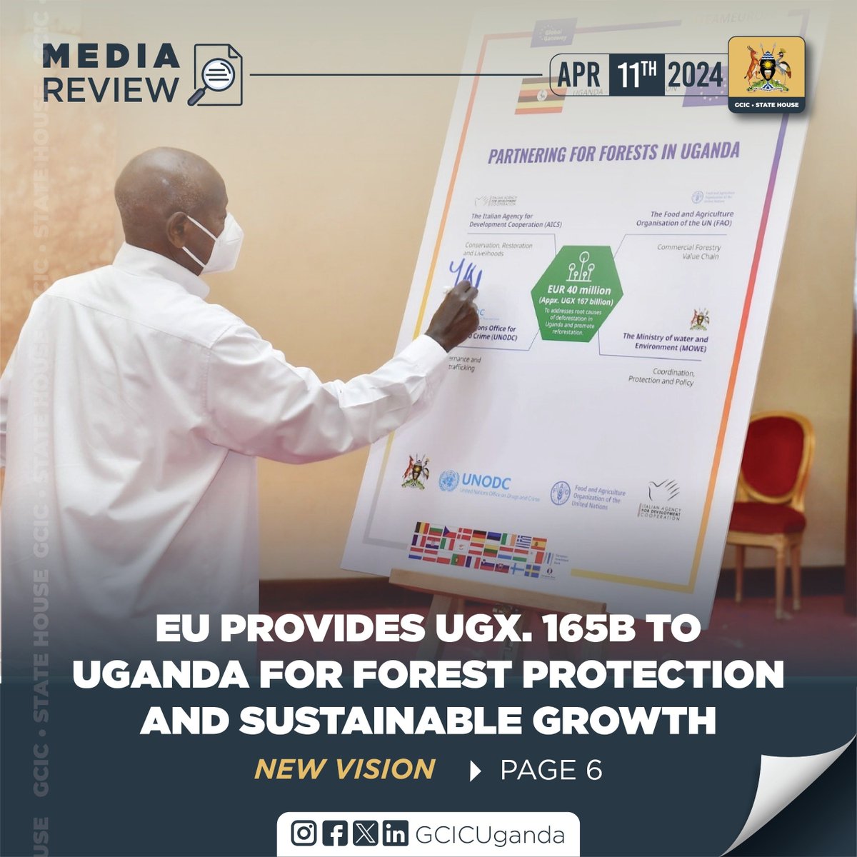 The @EUinUG has given UGX 165B to Uganda for forest protection and sustainable growth. #GCICMediaReview LINK: media.gcic.go.ug/media-review-1…