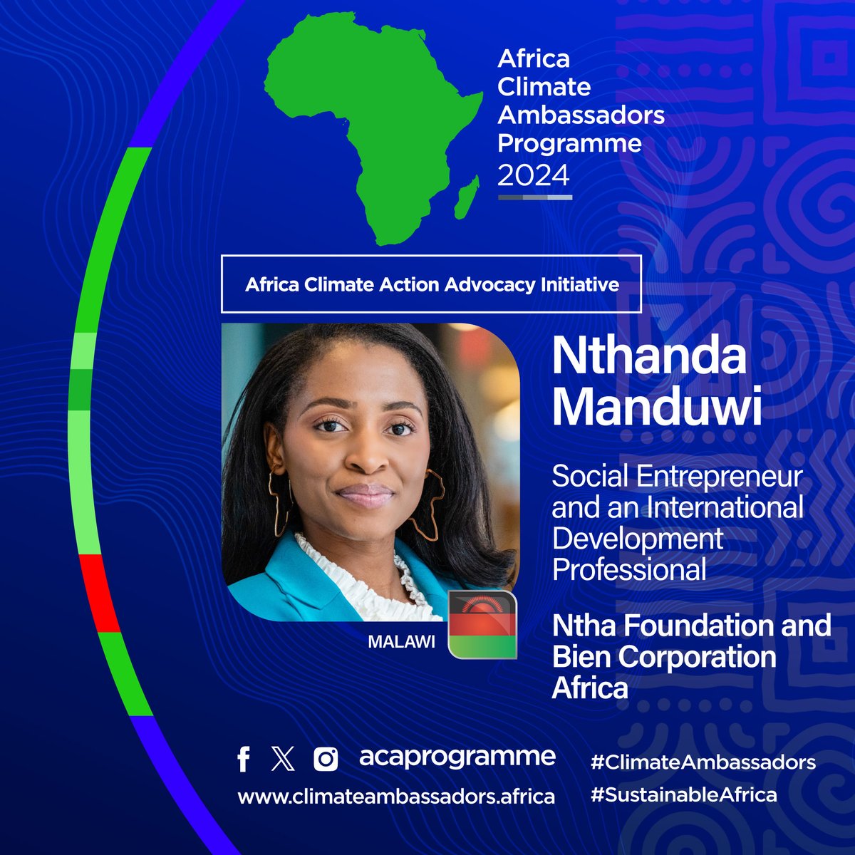 Meet ACAP Ambassador, @NthandaManduwi from Malawi, a social entrepreneur and a remarkable international development professional. She is the founder of the @NthaFoundation & joins the programme under the Creative Economy Pillar. #ACAP2024