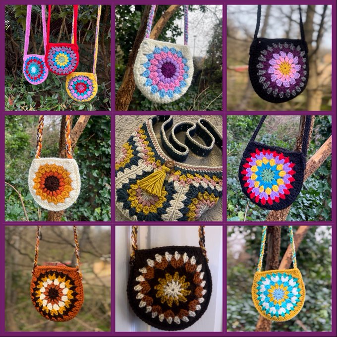 My collection of crochet bags currently available 😊 I loved making these vibrant, one-of-a-kind boho chic designs. They are an Ideal handmade present for those seeking a touch of magic in a unique style. #MHHSBD #craftbizparty #earlybiz