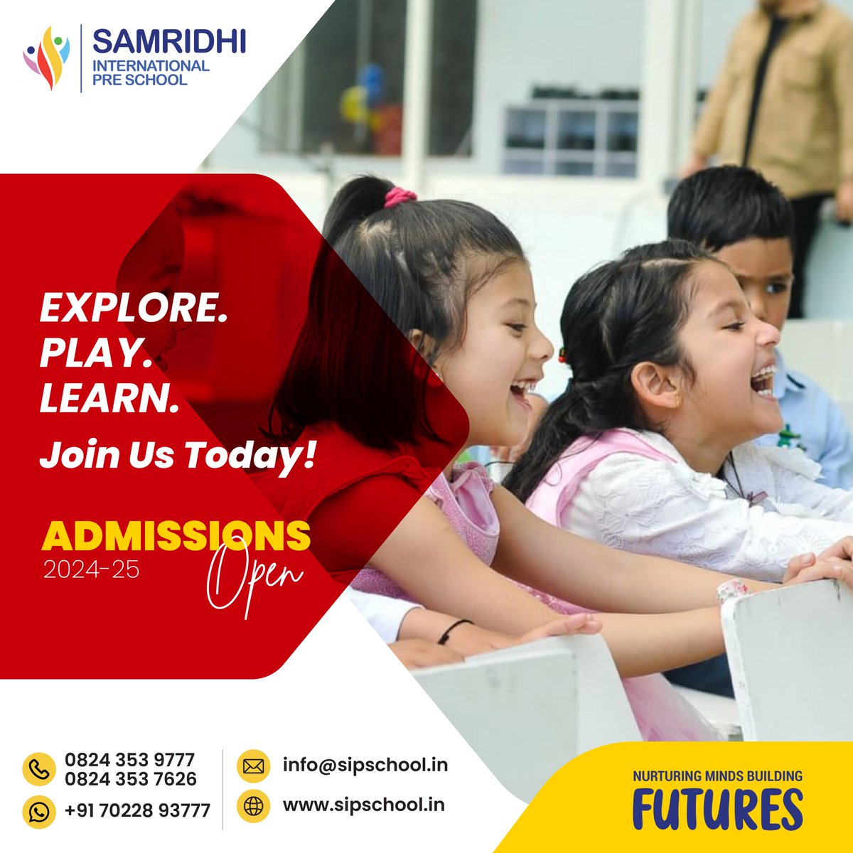 Discover, Grow, Thrive: Join the Samridhi journey today! 

#PremiumLearning
#SamridhiInternationalPreSchool
#CuriosityToCreativity
#ShineBright
#PassionForProgress
#NurturingYoungMinds
#NurturingMinds
#BuildingFutures
#ExplorePlayLearn