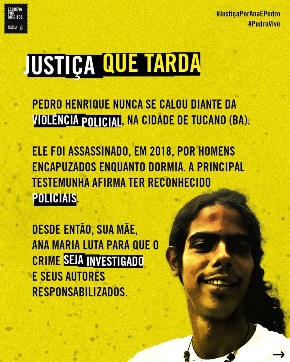 🧵 Pedro was just 31 yrs old when he was shot (8 times) and killed by hooded men, while sleeping next to his girlfriend, in Tucano, Bahia 🇧🇷, 5 yrs ago. His girlfriend recognized that the perpetrators were police officers.