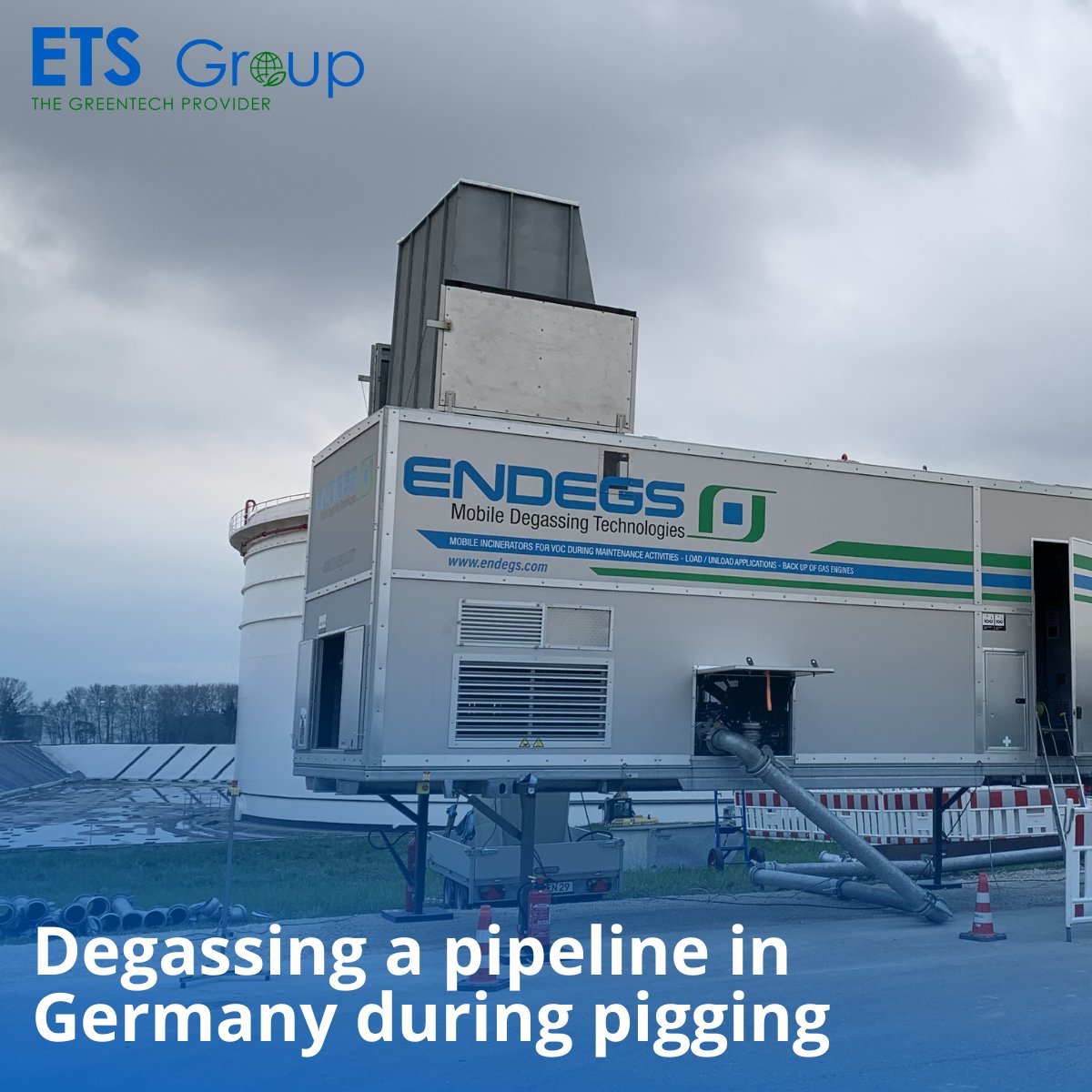 Endegs_int's tweet image. Recently, we have carried out the degassing of a pipeline during its pigging. For this project, we have deployed one of our mobile vapor combustion units with a combustion capacity of 3 MW. The exhaust air from the vacuum truck was cleaned via our combustion unit as well.