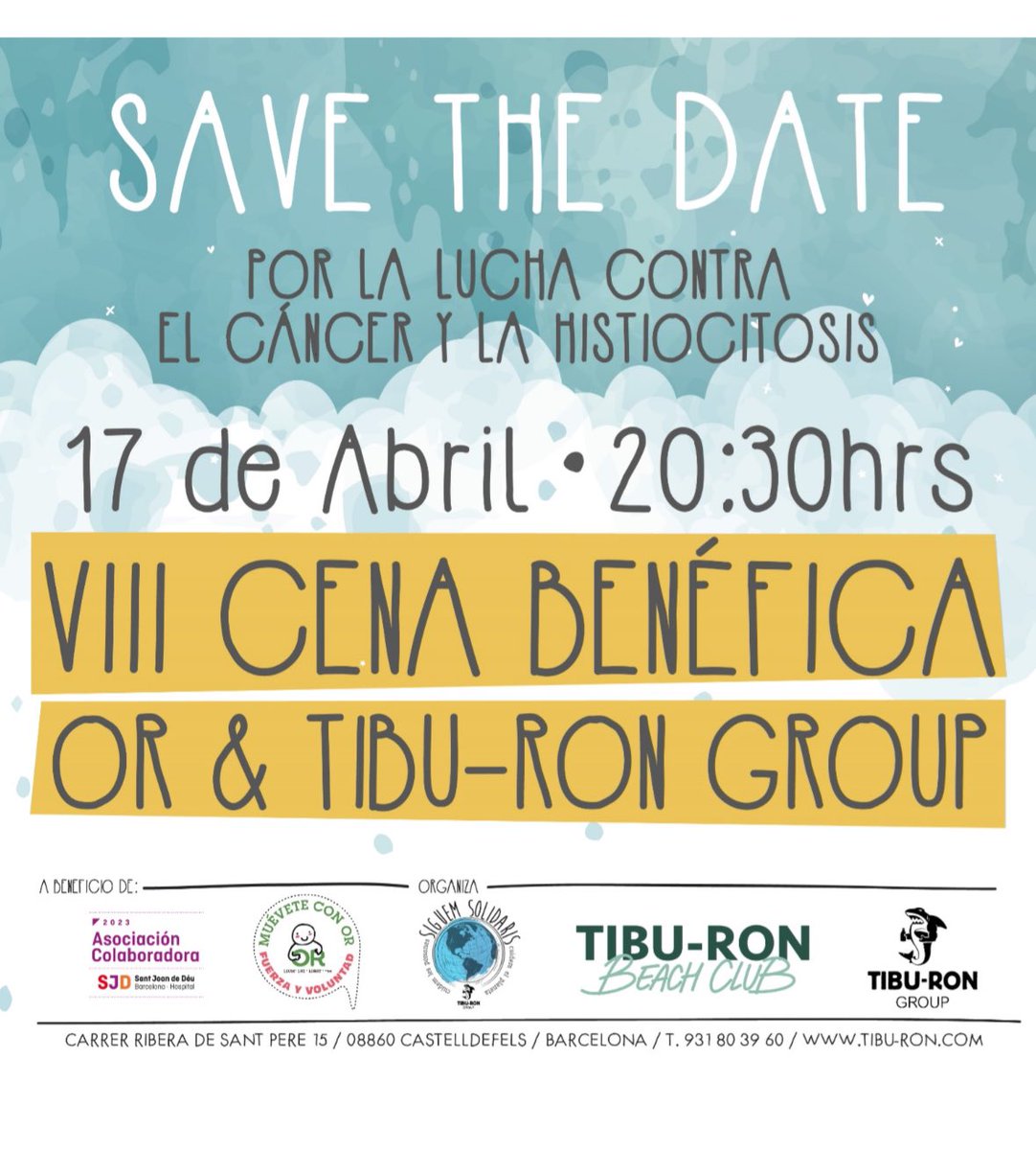 Cena Benéfica de OR para recaudar fondos en la investigación del cáncer infantil y de adultos: Histiocitis en las Células de Langerhans
Fecha: 17/2/2024
Hora: 20:30h
Dónde Tibu-Ron Beach Club
Precio: 65€ con actuaciones musicales en vivo y sorteo de regalos