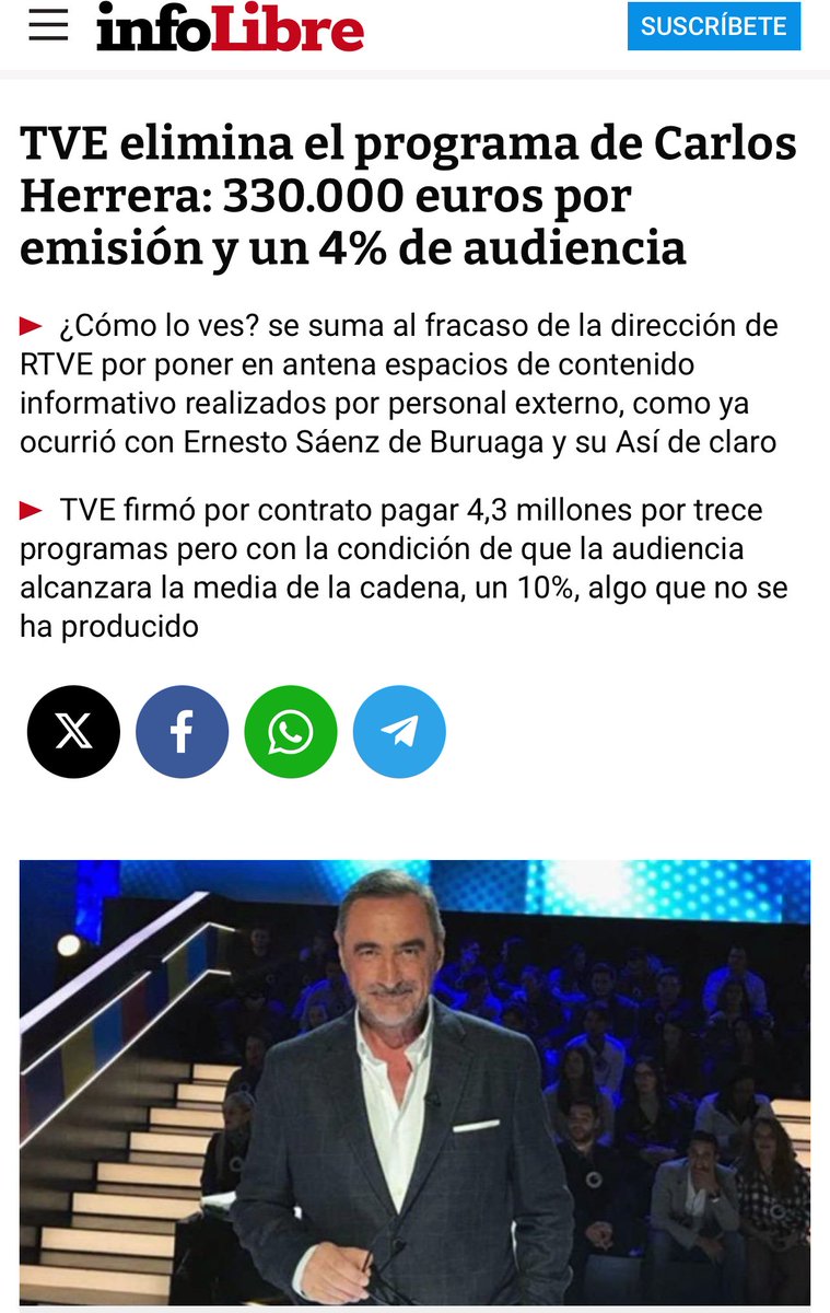 ¿Sabíais que Carlos Herrera cobraba 300.000€ por programa en TVE? 300.000!!!!!!