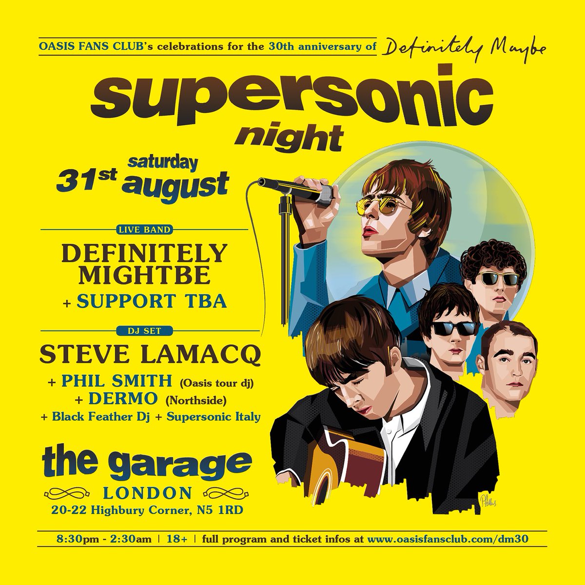 🎉 Supersonic Night: 30 years of Definitely Maybe 📅 Date: Saturday, August 31, 2024 📍 Venue: The Garage, London ⭐️ oasisfansclub.com/dm30 🎫 Tickets: £22.50 + booking fees skiddle.com/e/38140552 #SupersonicNight #DefinitelyMaybe30 #OasisFansClub