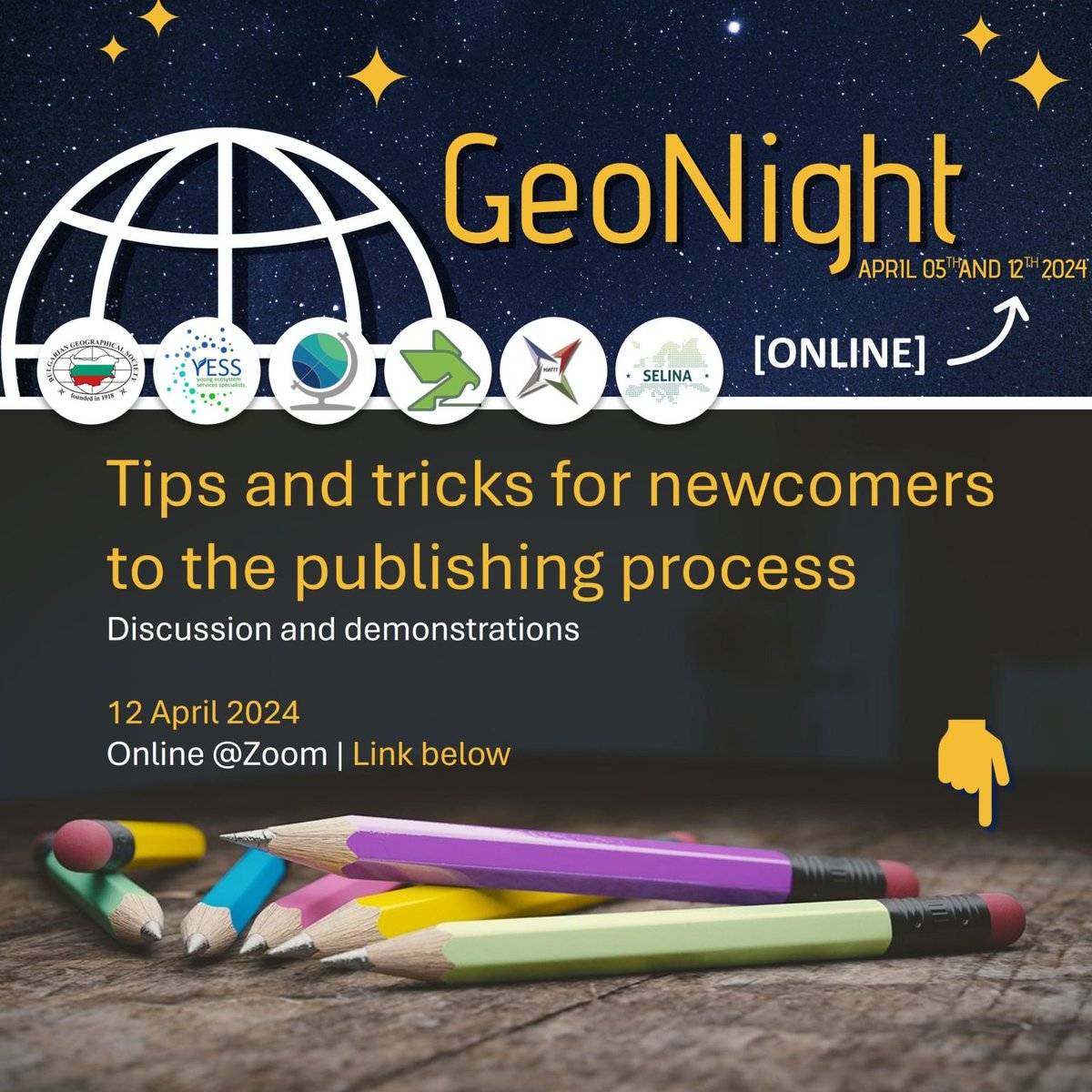 🧐Tomorrow, 12 April @ 15:00 CEST🕒 join @GeonightO's online event by @bgs_1918 & @YESS_Network: geonight.net/24008-2🖱️, where our @iva_boyadzhieva will share insights & best practices in #scicomm for #published #research! #scholarlypublishing #ecrchat #phdlife #earthscience