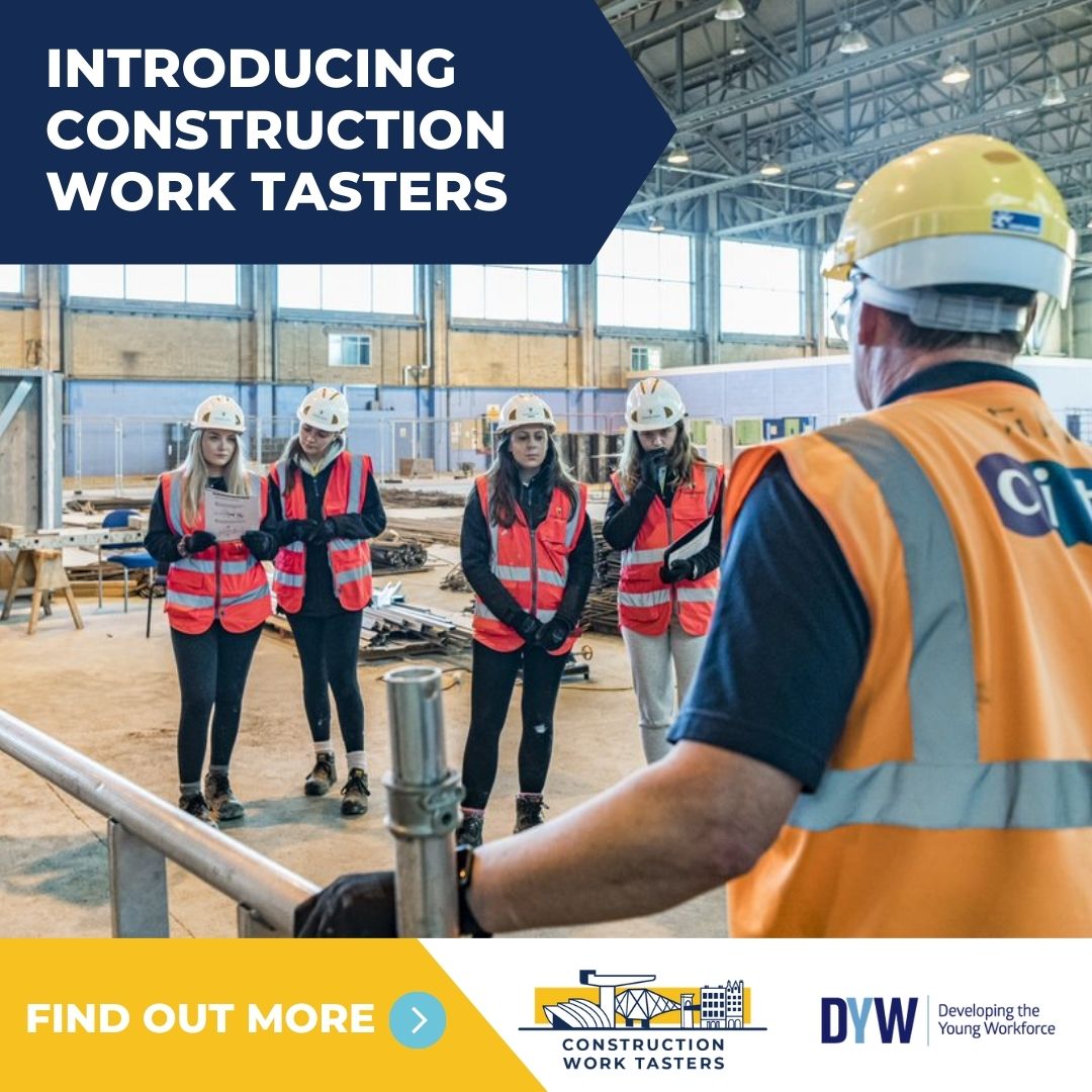 Construction employers 📢 Work tasters can help you inspire the future workforce to consider careers in construction and the built environment. This can help you with recruitment and filling skills gaps. Learn more: worktasters.scot #DYWScot #Construction #WorkTasters