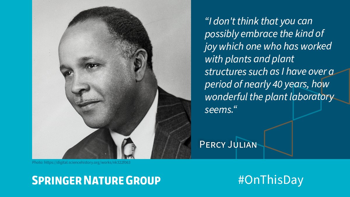 Percy Julian, born #OTD in 1899, was an American chemist and a pioneer in the chemical synthesis of medicinal drugs from plants. His work laid the foundation for the steroid drug industry's production of cortisone, other corticosteroids, and birth control pills.