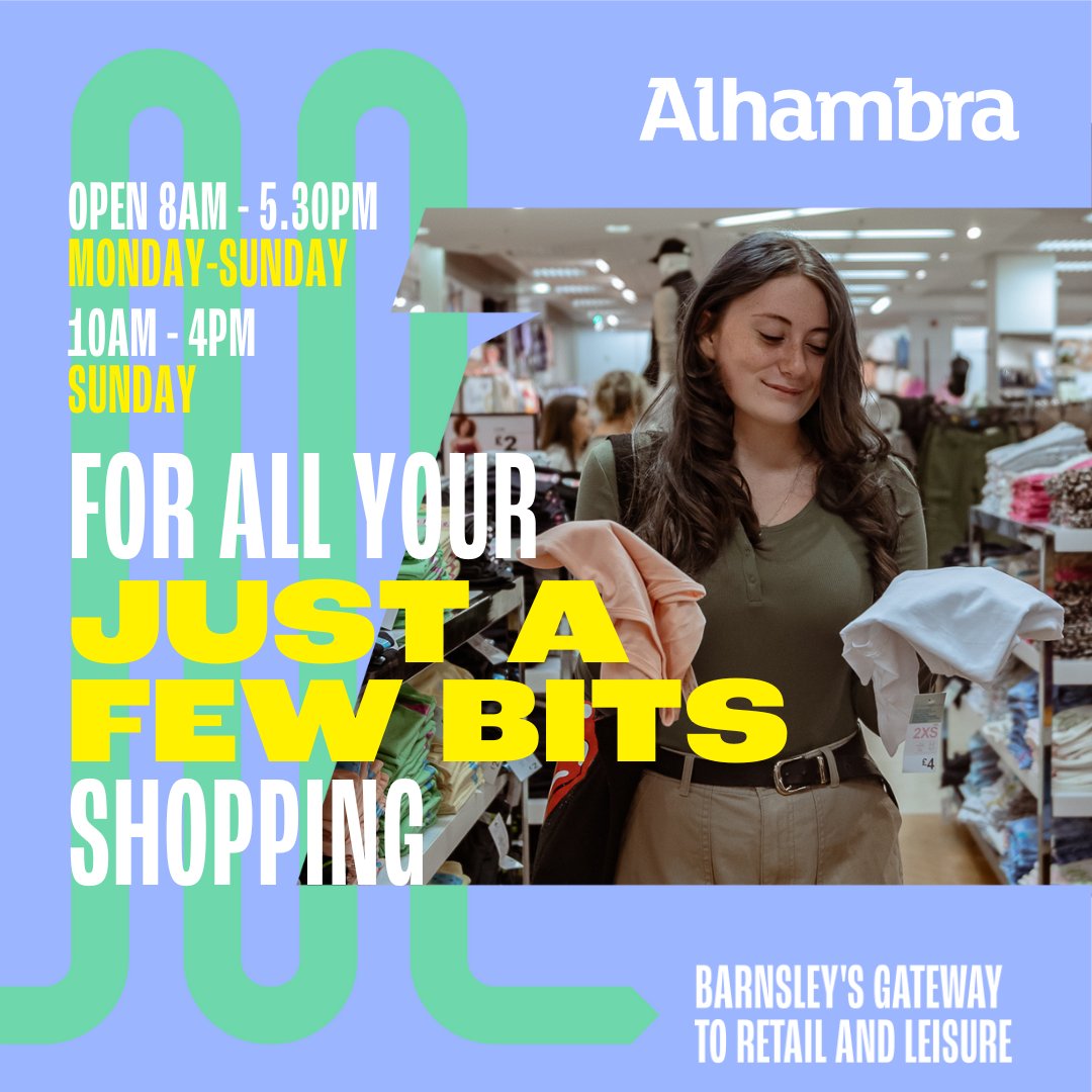April is #MoveMoreMonth - and what better way is there to get moving than a good shopping trip! 🛍

For all your 'just a few bits' shopping - Alhambra will give you the perfect excuse to get moving this April.

#ShoppingTrip #ShoppingIsExercise #LoveBarnsley #BarnsleyIsBrill
