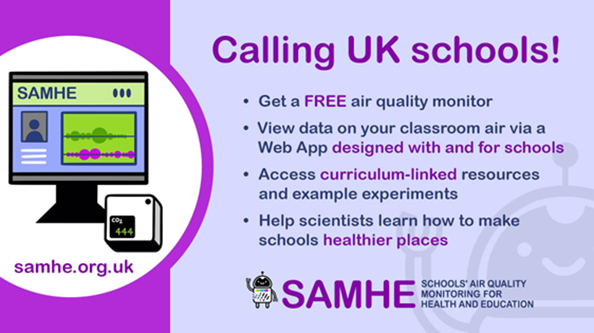 Last chance for UK schools to join the SAMHE research project! Participation is free; register by 1 June and receive a FREE indoor #AirQuality monitor and analyse the data in curriculum-linked activities and experiments!

Register 👉 samhe.org.uk