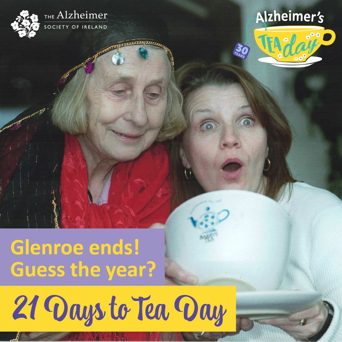 The much loved soap Glenroe, starring Tea Day ambassador Mary McEvoy, ended after 18 years on our screens. Sunday evenings would never be the same again. But can you guess the year? Swipe the image to find out 👈 Register for your #TeaDay2024 packs at teaday.ie