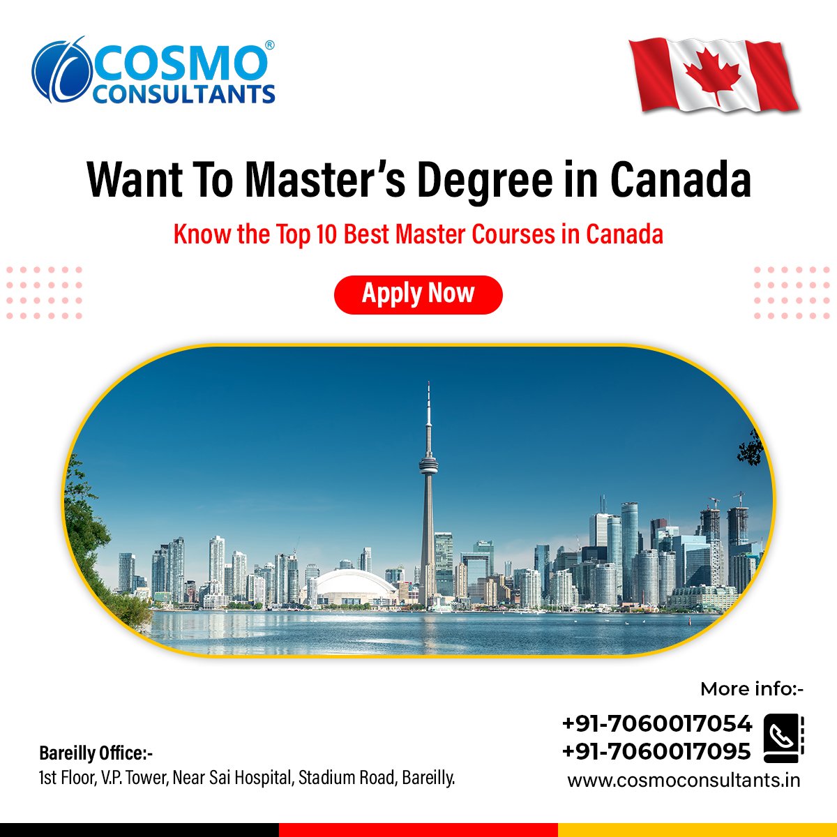 Top 10 Best Master Courses in Canada for International Students.
Read More:- bit.ly/43WhvXE

For more information reach us: +91-7060017054, +91-7060017095.

#CosmoConsultants #Canada #StudyInCanada #MasterDegree #StudyAbroad #studentvisa #studyvisa #canadavisa #education