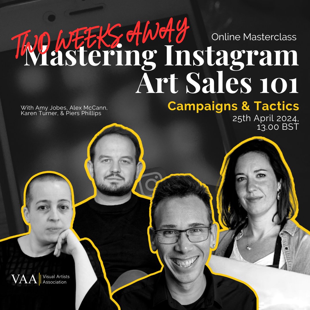 Just TWO WEEKS away! Join the Visual Artists Association for an enriching online Masterclass special, tailored for artists of all levels seeking to navigate selling art on Instagram. Book your place now: eventbrite.co.uk/e/774463149127 #VisualArtistsAssociation