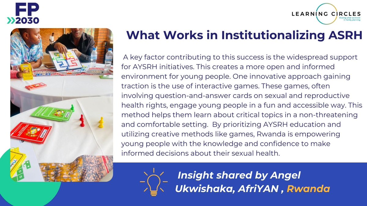 🎉 We're shaking things up with #learningcircles to explore Institutionalizing AYSRH in programming. 📷 Here are some of the insights we're uncovering from young minds on what's working well
@AmrefICD @fhi360