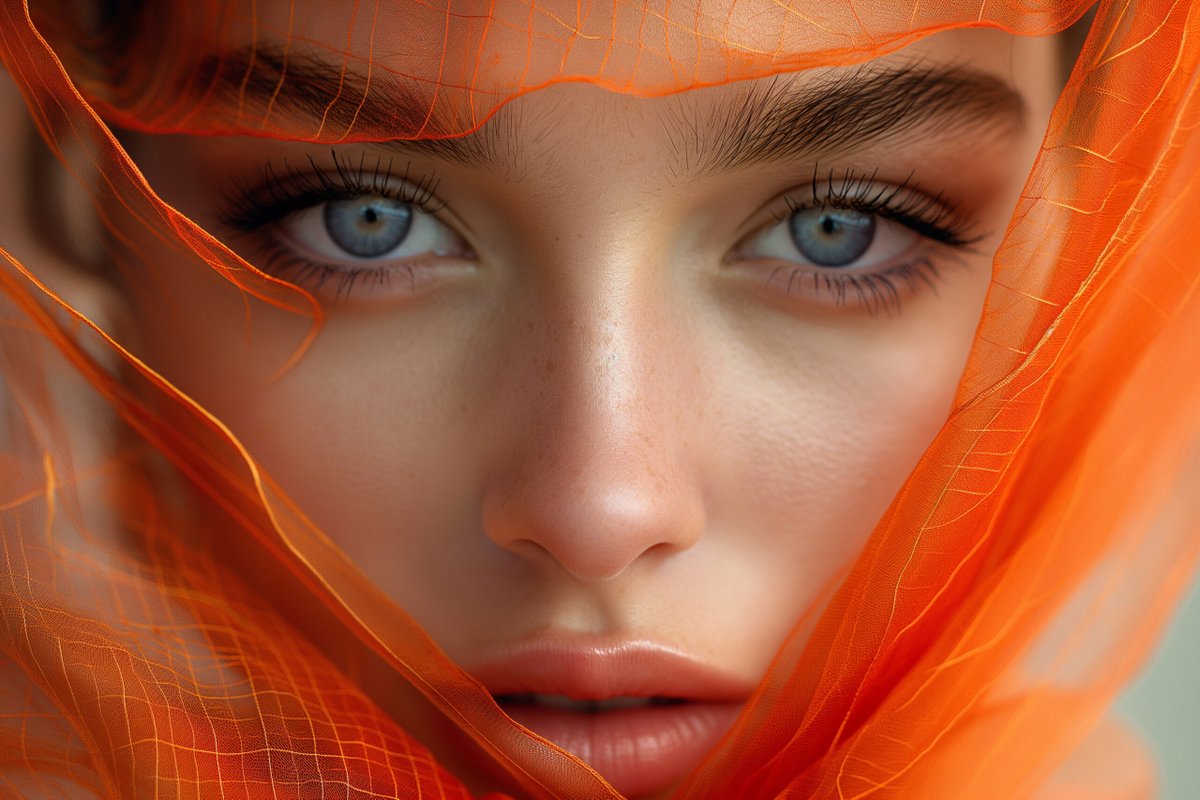 #artisticportrait #Beauty #Closeup #detailedphotography #elegance #Eyes #facialfeatures #Fashion #Gaze #highresolutionimage #intenselook #Makeup #Mysterious #Orange #Portrait #Tangerine #Veil #vibrantcolor #Woman #YoungAdult

aifusionart.com/mystique-in-ta…