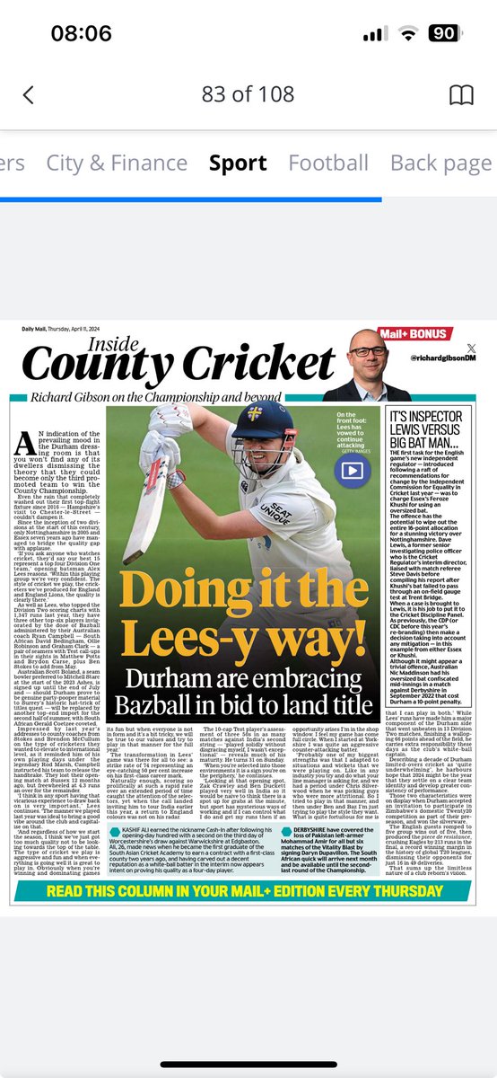 Can promoted Durham spoil Surrey’s quest for a third successive Championship title? ⁦@richardgibsonDM⁩ speaks to Alex Lees for ⁦@MailPlusSport⁩