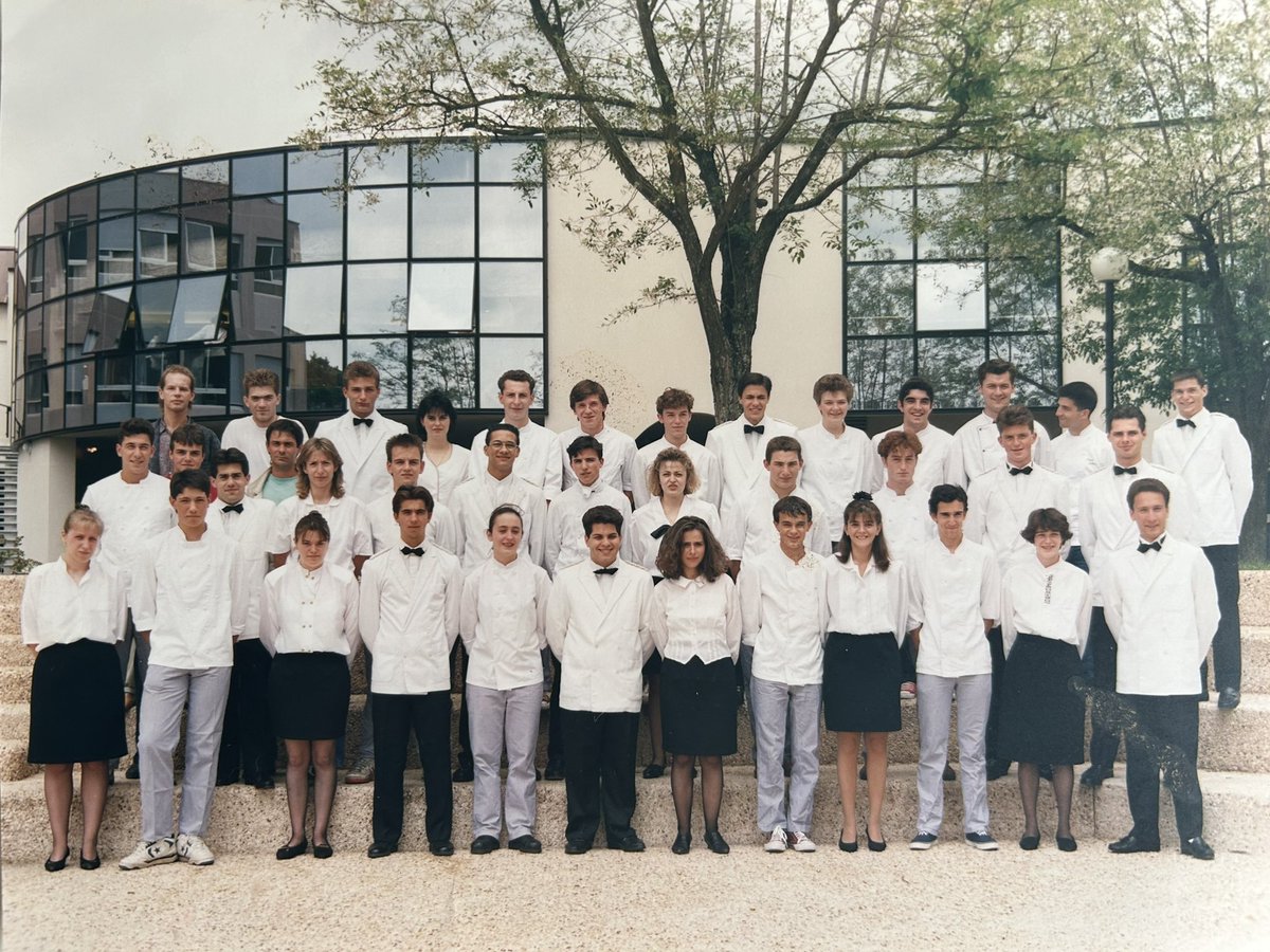 Just found this old school photo. From 1990. At catering college in Souillac. Can you find where I am? #tbt