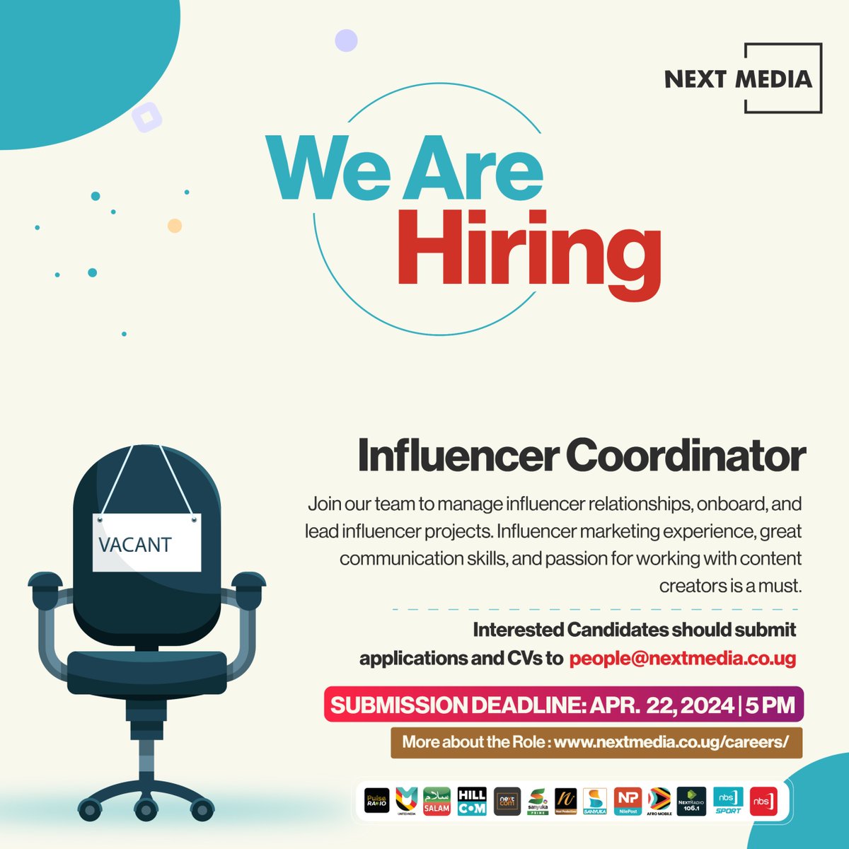 We are seeking a dynamic and experienced Influencer Coordinator to join the winning team. Do you think you have what it takes to manage influencers and content creators? Click the link to apply, nextmedia.co.ug/job/influencer… #NextMediaCareers #NextMediaUG