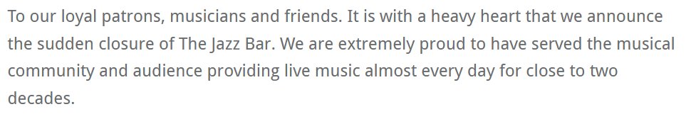 JLSmithwriter's tweet image. Gutted to learn about The Jazz Bar’s closure. It’s a place I visited on my first trip to Edinburgh and one I have frequented regularly since moving here,

It was an honest venue that put music and musicians front and centre. The city will not be the same without it.
