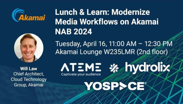 JoeBahr's tweet photo. .@ateme_x, @GetHydrolix, and @yospacedotcom join Will Law, Chief Architect, Cloud Technology Group, to discuss our distributed #CloudComputing roadmap and more. @Akamai https://t.co/CSzVvbyIvL https://t.co/iwjlMFlaba