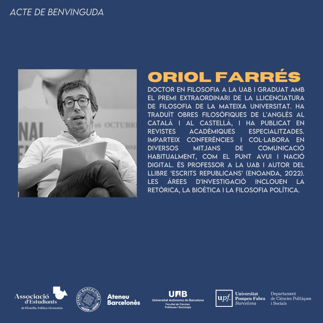 🔥Quina millor manera hi ha d'encetar el #cicledediàlegs2024 que amb la presència de l'@OriolFJuste? 🤯Filosofies de la crisi: 'No ho pots tenir tot.' 📆Dilluns, 16.00h a l'@ateneubcn (Sala Verdaguer)