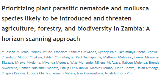 Prioritising plant parasitic #nematode and mollusca species likely to be introduced and threaten #agriculture, forestry, and #biodiversity in Zambia. 🇿🇲 🔗 doi.org/10.3897/arphap… #invasivespecies