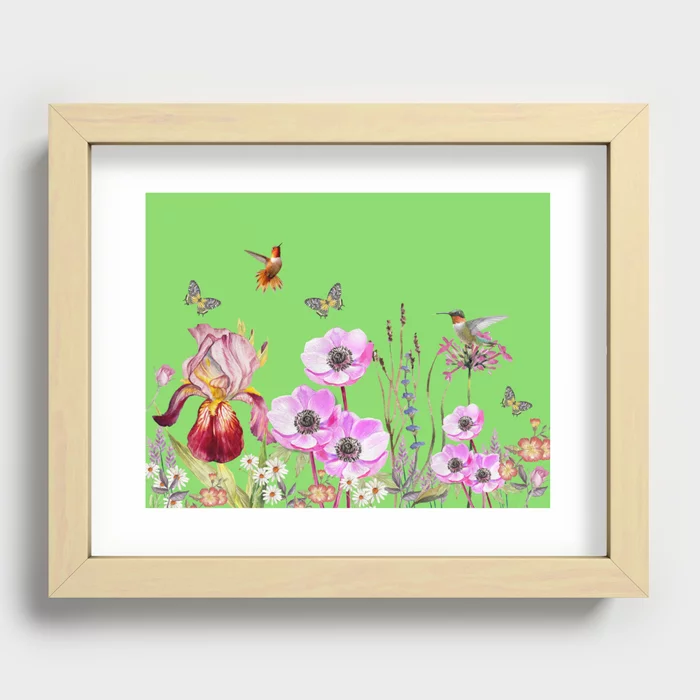 Spring Garden With Hummingbirds And Butterflies Recessed Framed Print. Save 40% on #wallart today! society6.com/product/spring…