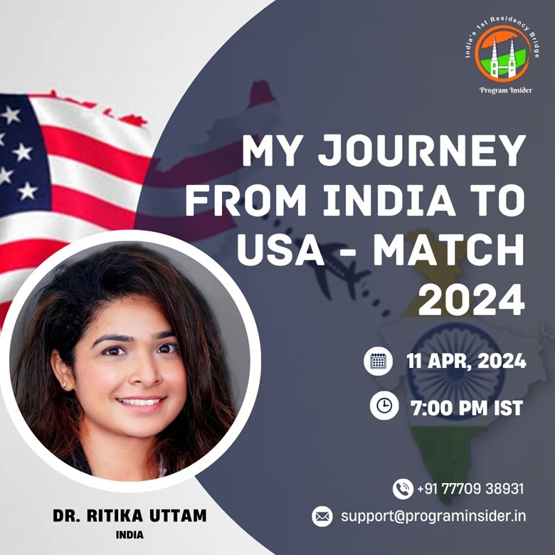 ProgramInsider's tweet photo. Join us as *Dr Ritika Uttam* Who Graduated from  *JJM  College - Davangere* takes the virtual session to share her journey, from USMLE preparation to Match success.

*Date:* 11th April 2024
*Time:* 7:00 PM IST
*Event Link :* https://t.co/qdUGDOxr99

#imgevent #incomingresident https://t.co/4W7XjKKW8I