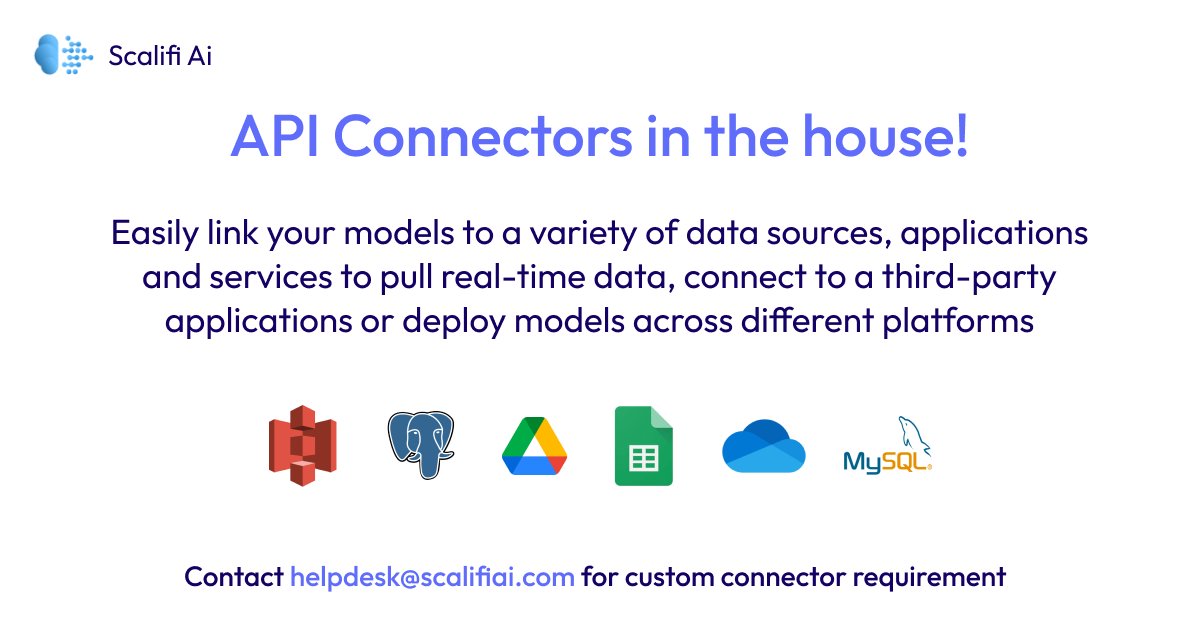 Scalifi Ai's API connectors revolutionize model integration, offering seamless access to diverse data sources for enhanced machine learning capabilities.

#APIConnectors #DataIntegration #MachineLearning #ScalifiAi #InnovateWithAI