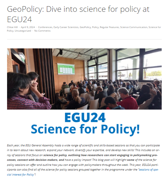 Are you curious about the #Science4Policy activities that will be taking place at #EGU24?? Then check out April's #GeoPolicy blog post with all of the highlights! 

Make sure you add some to your personal programme👇! 

blogs.egu.eu/geolog/2024/04…