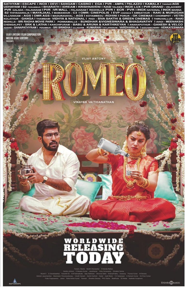 Get ready for a dose of pure love and entertainment❤️🎉 #Romeo in cinemas now 🙌 @vijayantonyfilm @aandpgroups @vijayantony @mirnaliniravi @actorvinayak_v #BarathDhanasekar @MShenbagamoort3 @kavitha_pandian @prorekha @thinkmusicindia