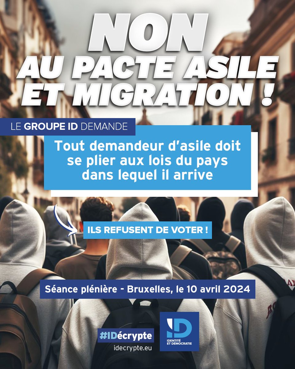 🔴 « Tout demandeur d'asile doit se plier aux lois du pays dans lequel il arrive. » 🇫🇷 La Délégation française du Groupe ID le proposait, les technocrates l'ont refusé ! #EPlenary
