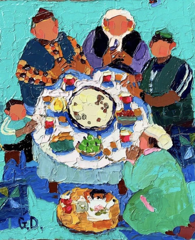 Love these paintings of family dinners by the Kazakh artist Gulnara Dairova