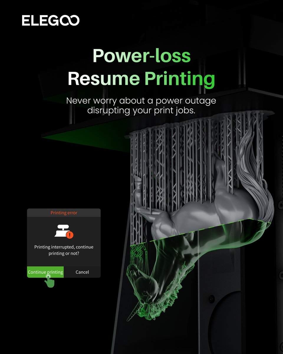 [#ELEGOOSaturn4Ultra] [✅Power-loss Resume Printing] We fully understand the frustration caused by power outages interrupting printing jobs. That's why the Saturn 4 Ultra LCD #3Dprinter comes with a Power-loss Resume Printing feature to ensure smooth printing. In the