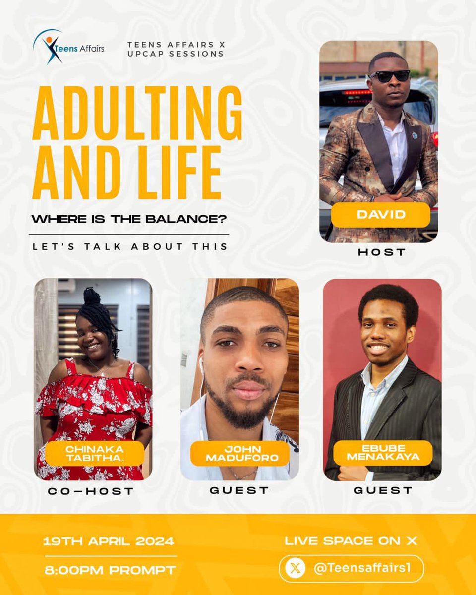teensaffairs1's tweet photo. Let’s talk about adulting and life on the 19th of April!

There’s a lot to learn, invite everybody you know and don’t forget to set your reminders.🔥 https://t.co/nv6rNH6tdo