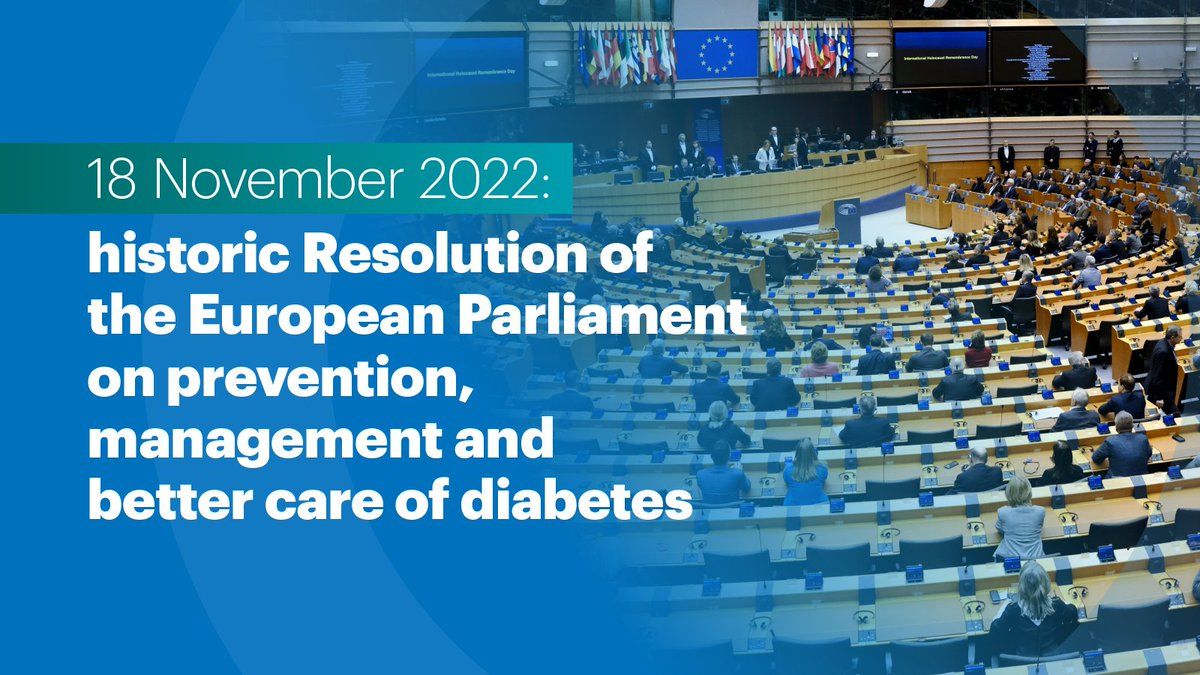 In November 2022, the European Parliament🇪🇺 adopted a historic Resolution calling for better care for people with #diabetes, including the adoption of national diabetes action plans. It’s time to deliver! ✍️Sign the #DiabetesPledge eudf.org
