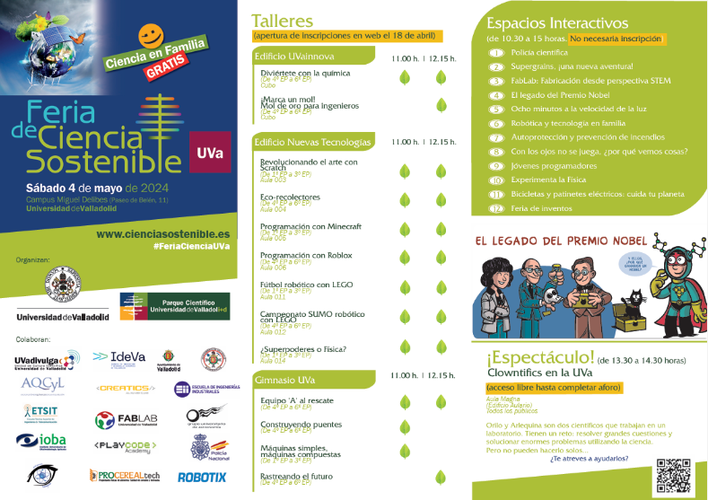 ⚠️¡Atención! Queda una semana (18/04) para abrir las inscripciones online para los talleres de #FeriaCienciaUVa

9⃣ talleres para escolares de 1º a 3º EP
1⃣3⃣ para escolares de 4º a 6º EP

Temáticas: química, robótica, física, ingeniería o programación.

🔗cienciasostenible.es