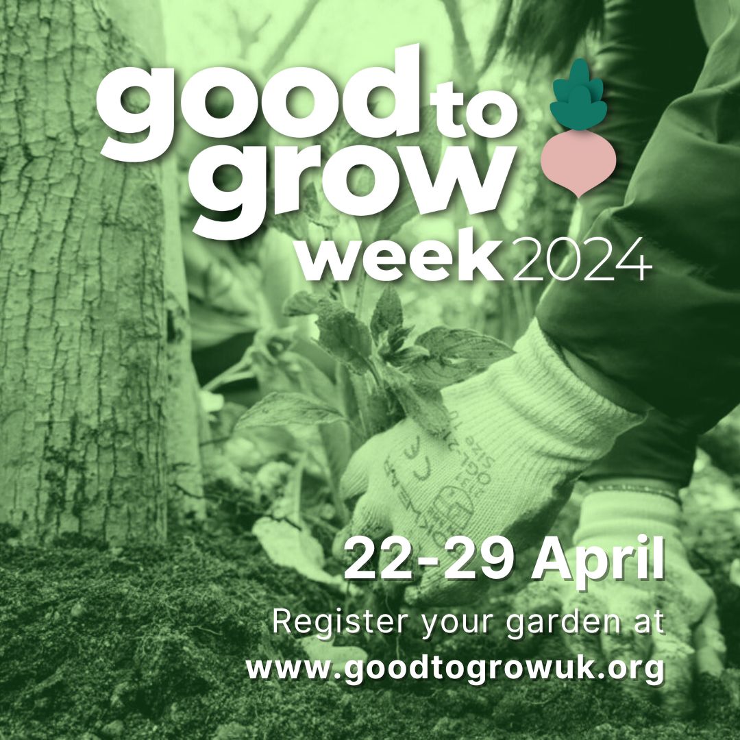 Not long until #GoodToGrowWeek - 22nd-29th April
There's still time to register your project & get added to the map of growing activities taking place across the UK!
goodtogrowuk.org

@UKGoodtoGrow @VegCities @FoodPlacesUK @SAfoodforlife
#PlantAndShareMonth #GoodToGrow2024