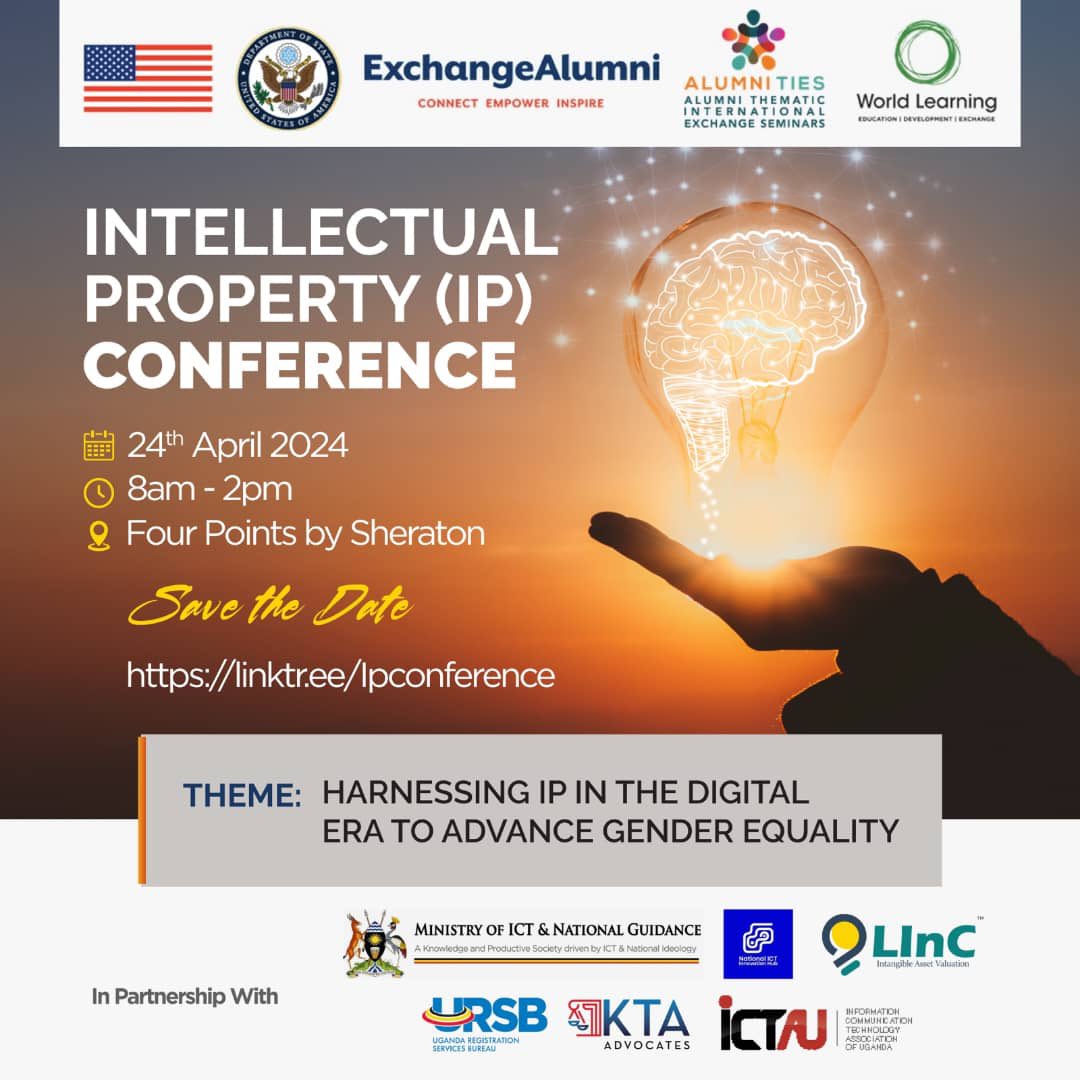 Join us for the Intellectual Property Conference discussing how we can harness IP in the digital era to advance gender equality. Save the date 📅 linktr.ee/Ipconference @MoICT_Ug @URSBHQ @kta_law