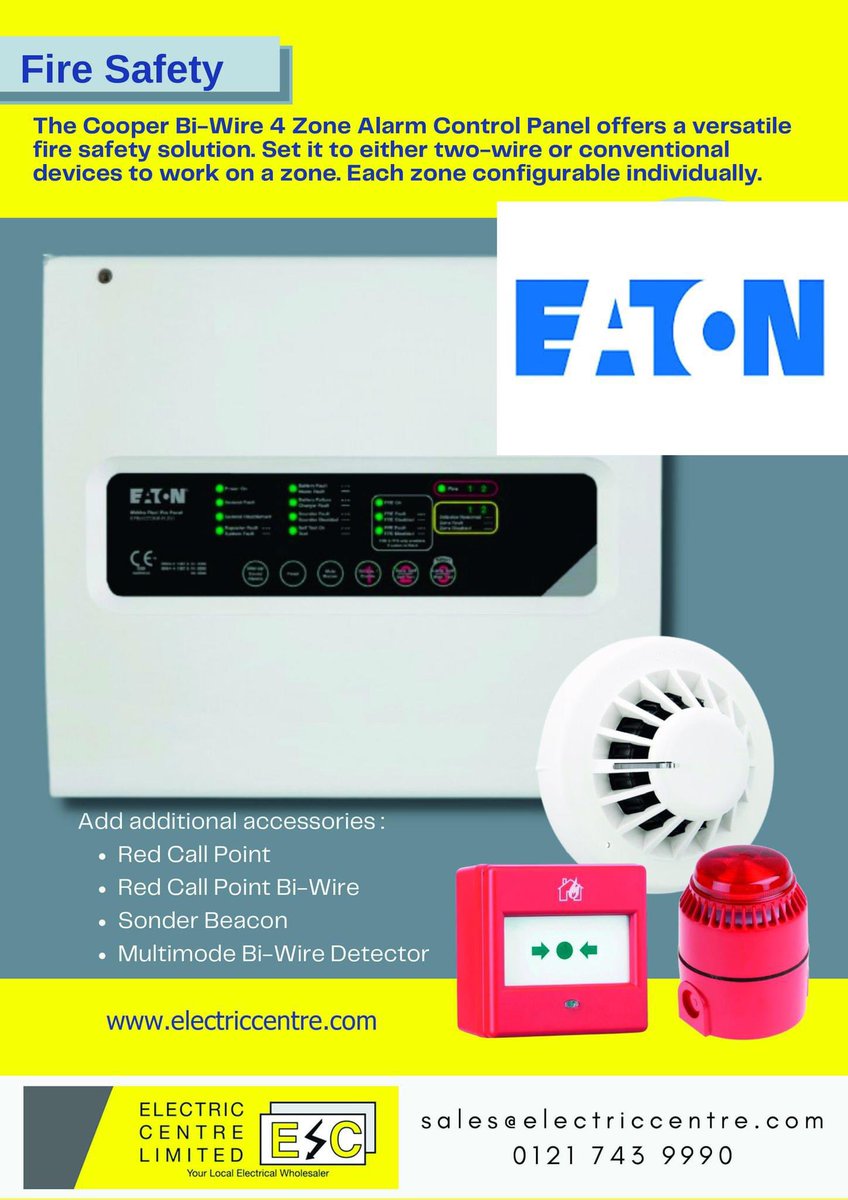 Electric Centre Ltd is a stockist of Eaton Bi-wire and conventional fire alarm equipment, please contact us if you have any requirements sales@electriccentre.com electriccentre.com #firesafety #fire #electrician #maintenance #birminghambusinesses
