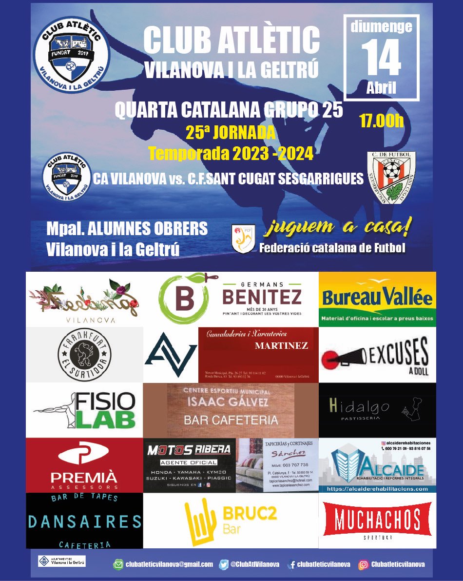 Este domingo 14 de Abril volvemos al Municipal para enfrentarnos al Sant Cugat equipo que lucha por la promoción de ascenso.
Os esperamos afición a las 17