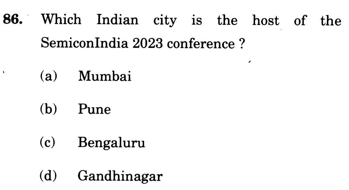 EXAM - Combined SO (Grade B) LDC 2023

Which Indian city is the host of the SemiconIndia 2023 conference? 

#UPSC #UPSCPrelims2024 #UPSC2024