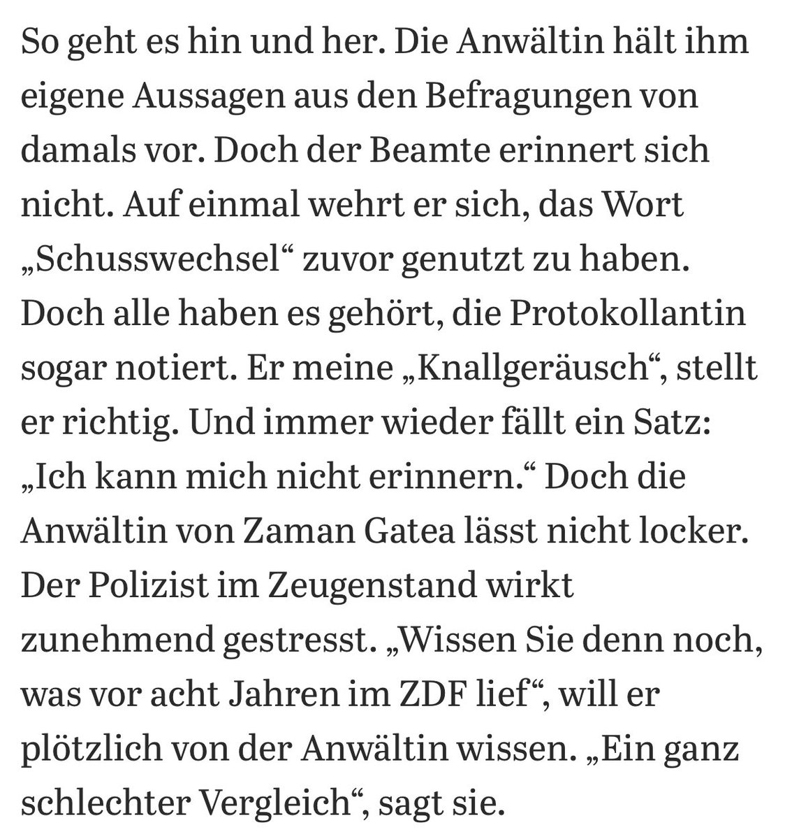 Immer wieder davon gehört, gestern das erste Mal in dieser Form miterlebt. Polizisten, die sich vor Gericht an nichts mehr erinnern. In diesem Fall nicht mal an einen Einsatz, bei dem ein Mann vor ihren Augen starb. Ist das glaubhaft? Thread.