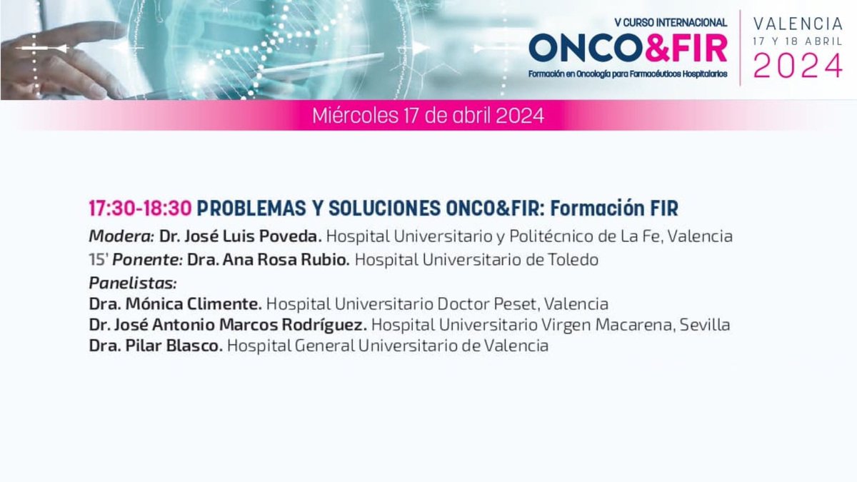 📢 DÍA 17 DE ABRIL: HABLAREMOS DE PROBLEMAS Y SOLUCIONES‼️ 👉🏻 Formación FIR 👈🏻 🎙️ Modera: Dr. José Luis Poveda @joseluis_pa del @HospitalLaFe 🔹Ponente: Dra. Ana Rosa Rubio @AnaRRubio Hospital Universitario de Toledo @HospitalUnivTO INSCRÍBETE EN ➡️ bit.ly/49FnORA