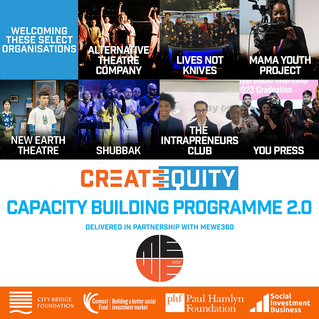 📣🥁We’re thrilled to be introducing the 7 inspiring & impactful orgs selected for Create Equity's Capacity Building Programme 2.0 delivered in partnership with @MeWe360 After an enjoyable & competitive selection process, please discover the organisations joining us below: