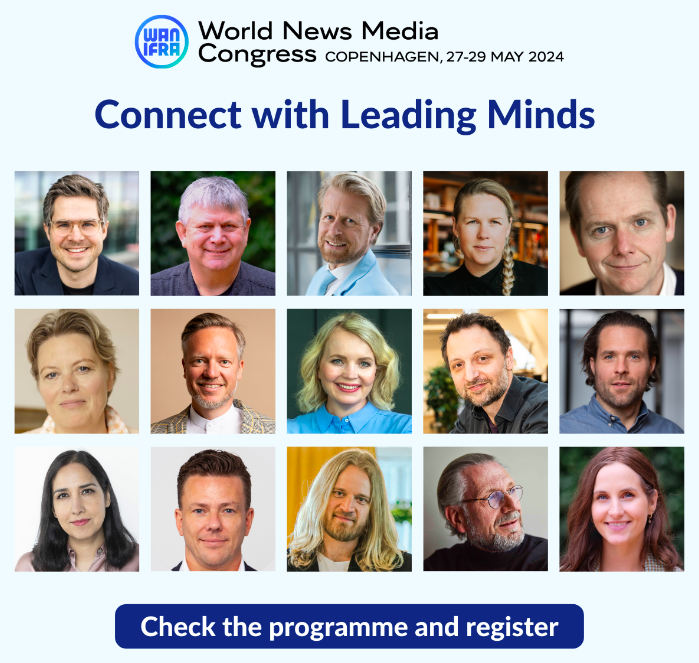 Join WAN-IFRA in Copenhagen, 27-29 May, to hear from Nordic media leaders shaping the industry across newsrooms, AI, business, and journalism programmes. Don't miss this great opportunity! #WNMC24 wan-ifra.org/events/wnmc24/