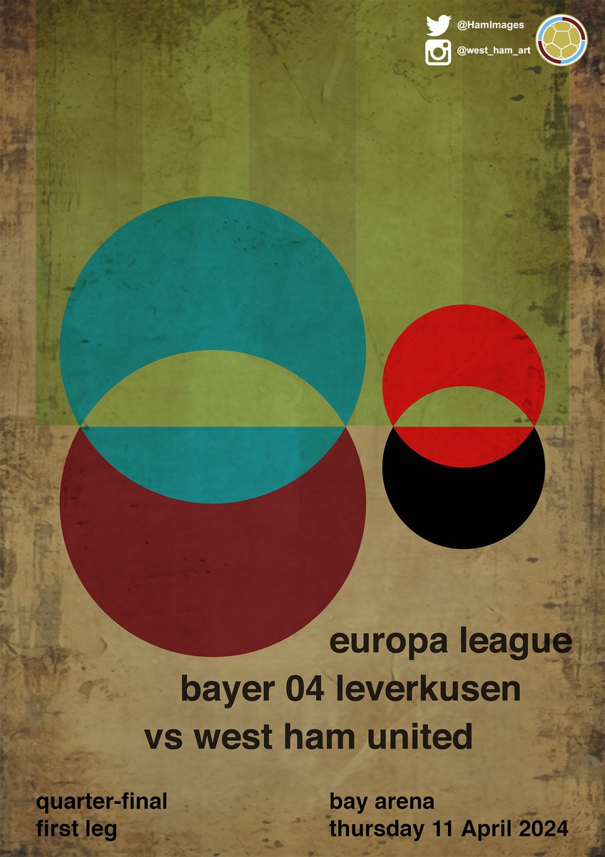 Poster for our Europa League Quarter Final match. If we win tonight I will give some an A4 canvas of this poster. To enter just follow me and retweet and like this poster. #WHUFC #COYI #EuropaLeague