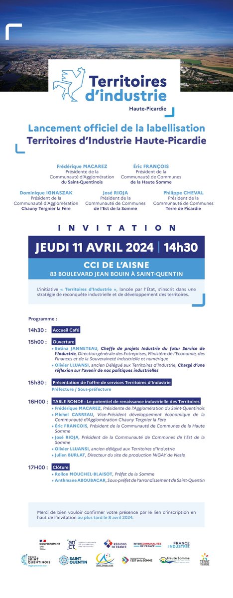🗣️ Lancement officiel de la labellisation Territoires d’Industrie Haute-Picardie ce jeudi à 14h30 ! ℹ️ Inscrivez-vous ici : lnkd.in/epzzTQhG Plus d'informations 👇