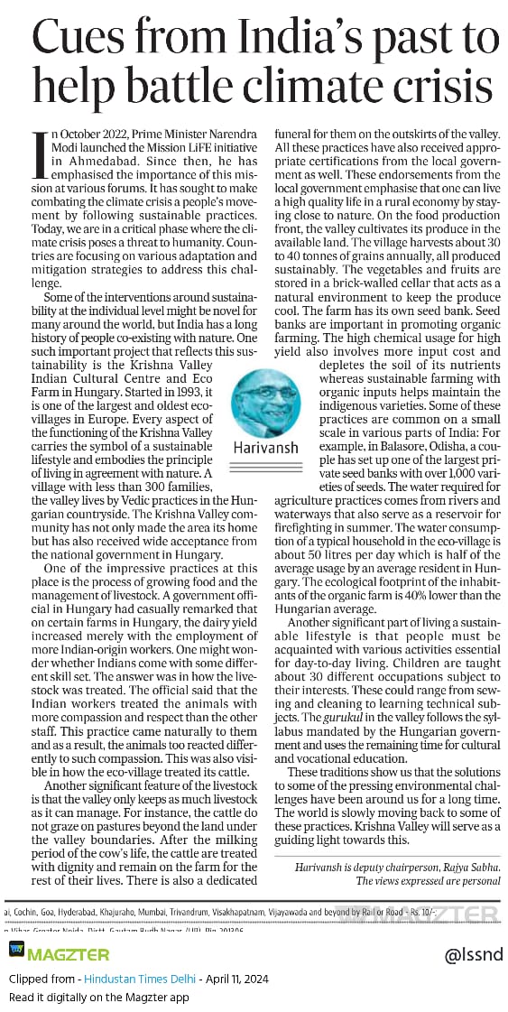 Shared my experience in @HindustanTimes about observing an eco-village in Hungary that underlines the importance of sustainable practices from India’s past to tackle our present climate challenges. hindustantimes.com/opinion/cues-f…
