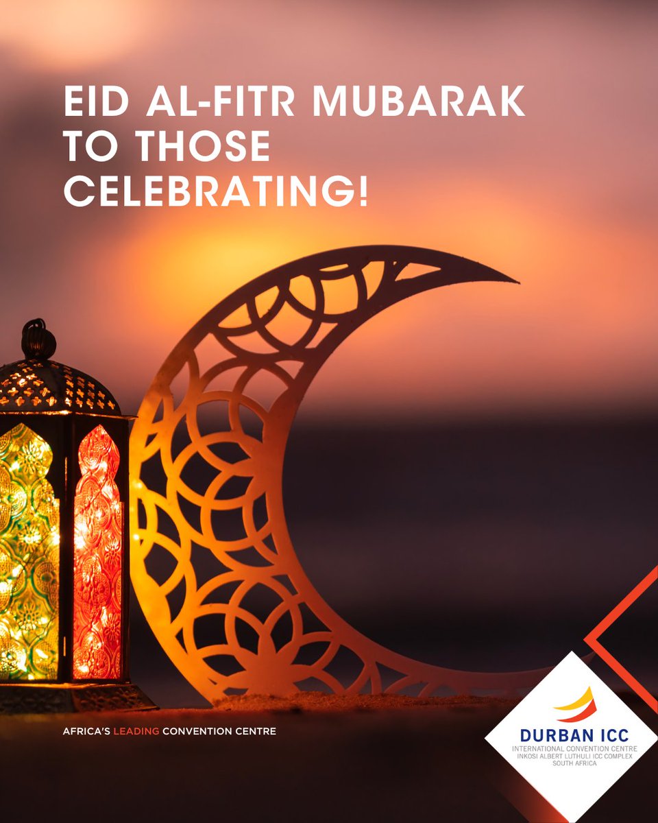 Eid Mubarak from all of us at the Durban ICC! 🌙 As we celebrate this joyous occasion of Eid al-Fitr, we extend our warmest wishes to you and your loved ones. #EidMubarak #DurbanICC #CommunityCelebration